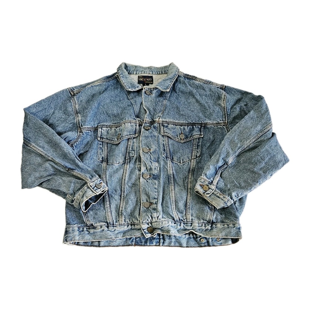 Vintage 90s Vincenzo Men's Size Large Denim Blue Jean Jacket Star Buttons